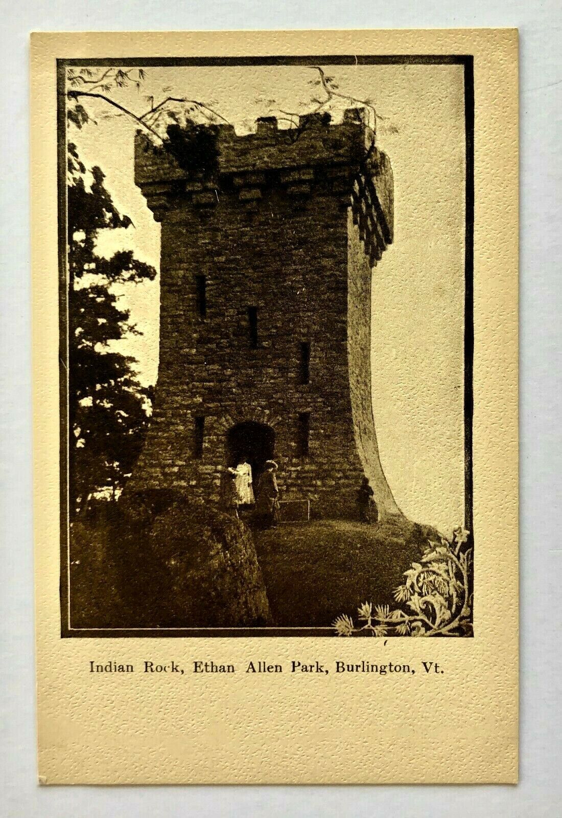 1909 Burlington VT Ethan Allen Park Tower Native American Lookout Postcard Vtg