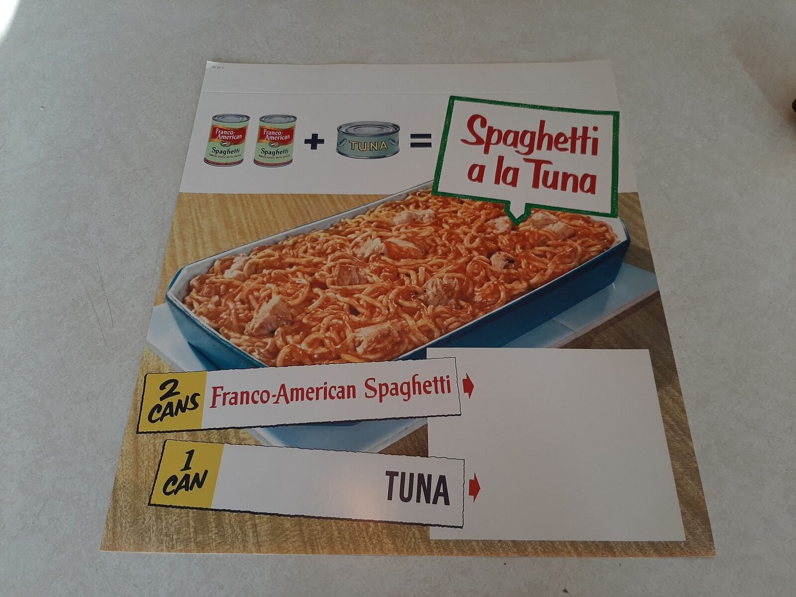 VTG 1953 Grocery Store Franco American Spaghetti A La Tuna Sign 15\