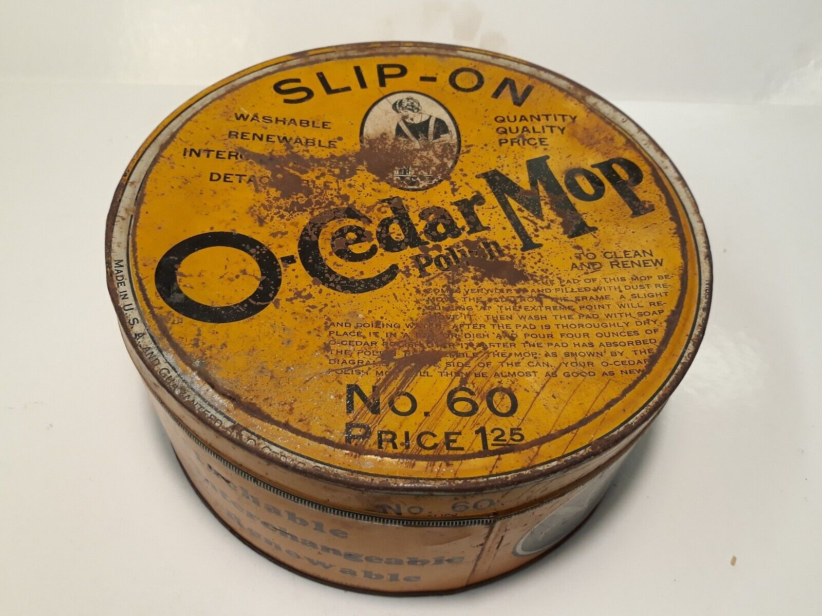 Vintage O-Cedar Mop Advertising Tin Canister 1929 No 60 8 inches