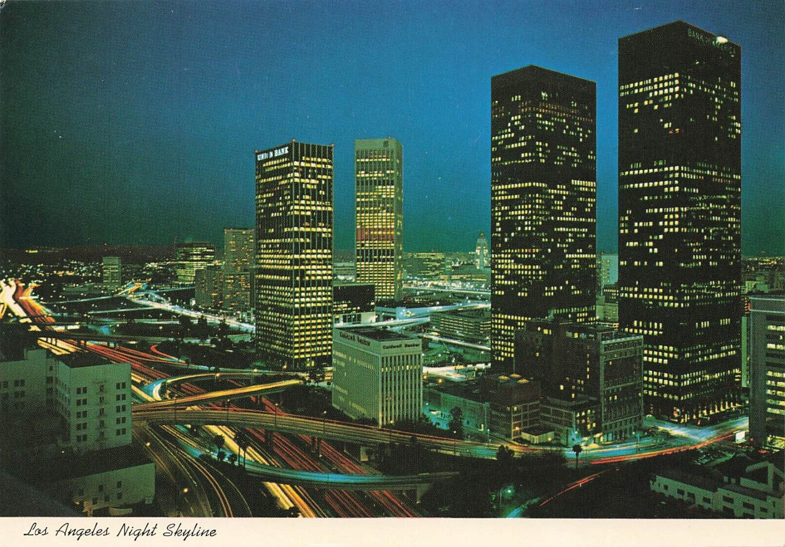 Postcard Los Angeles Night Skyline - California VTG CC6.