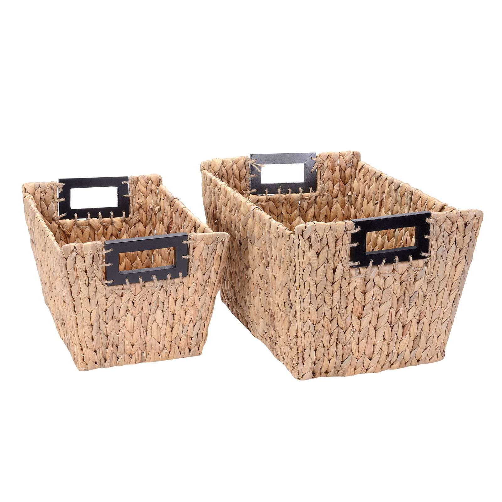 Rectangle Handmade Wicker Baskets made of Water Hyacinth, Set of 2, Natural