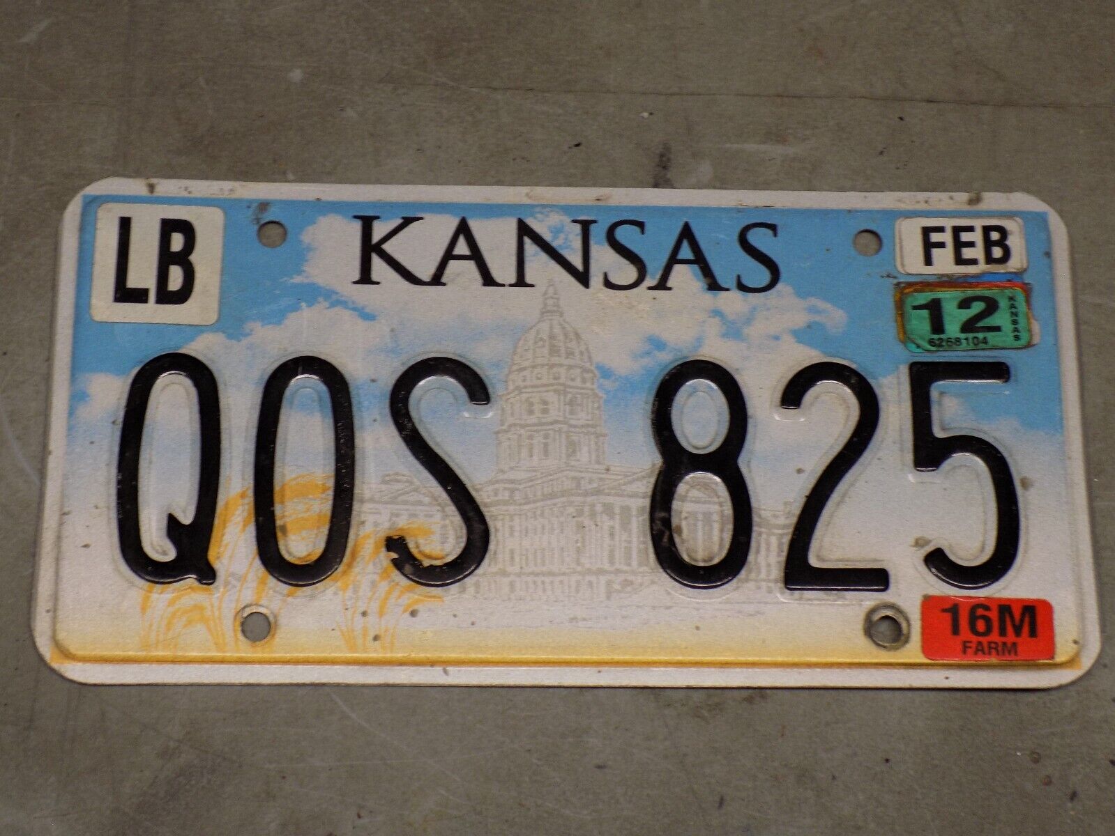 2012 Kansas License Plate QOS 825 State Capitol ~FastFreeShip~