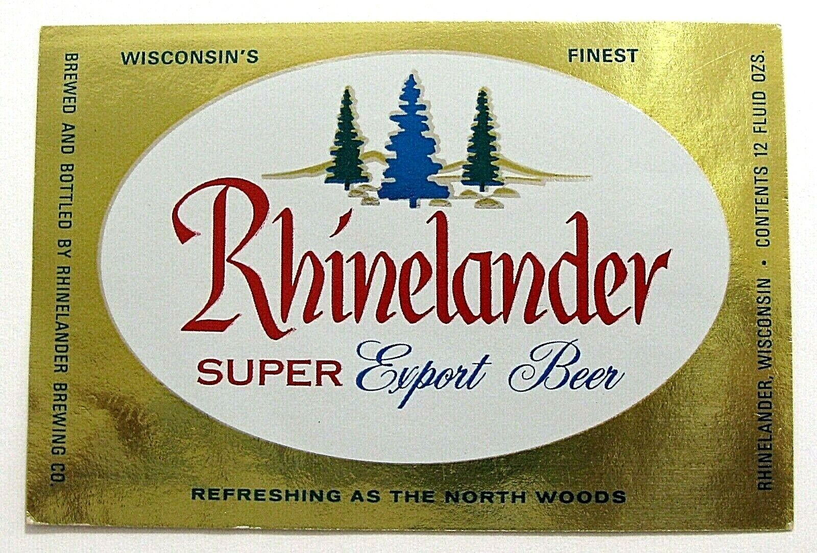 Rhinelander Brewing RHINELANDER SUPER EXPORT BEER foil  beer label WI 12 oz