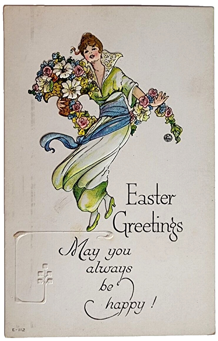 Easter Greetings May you always be happy  Postcard Embossed