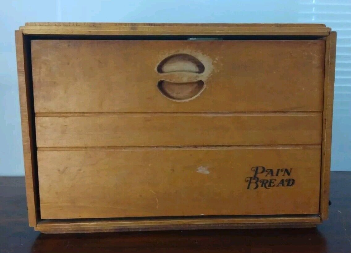 Vintage MCM Baribocraft Solid Wood Breadbox Made in Canada 