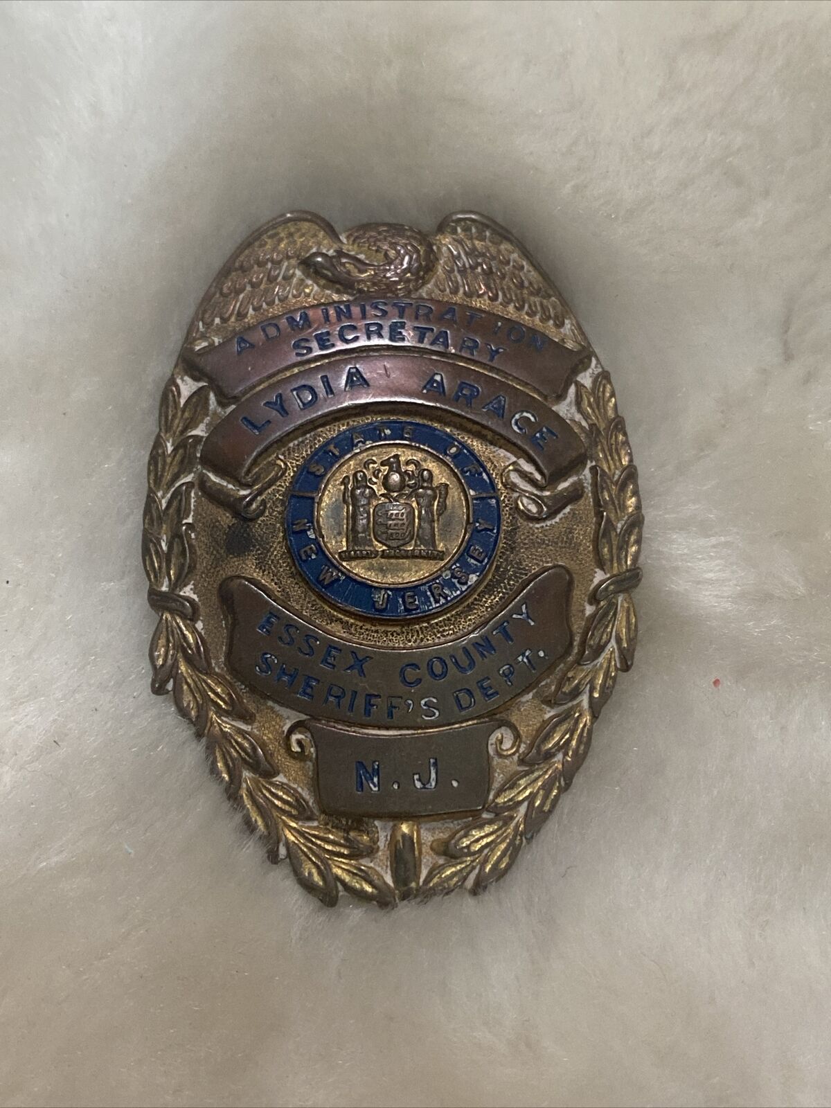 Rare Vintage Obsolete Essex County Sheriffs Dept Administration Secretary Badge
