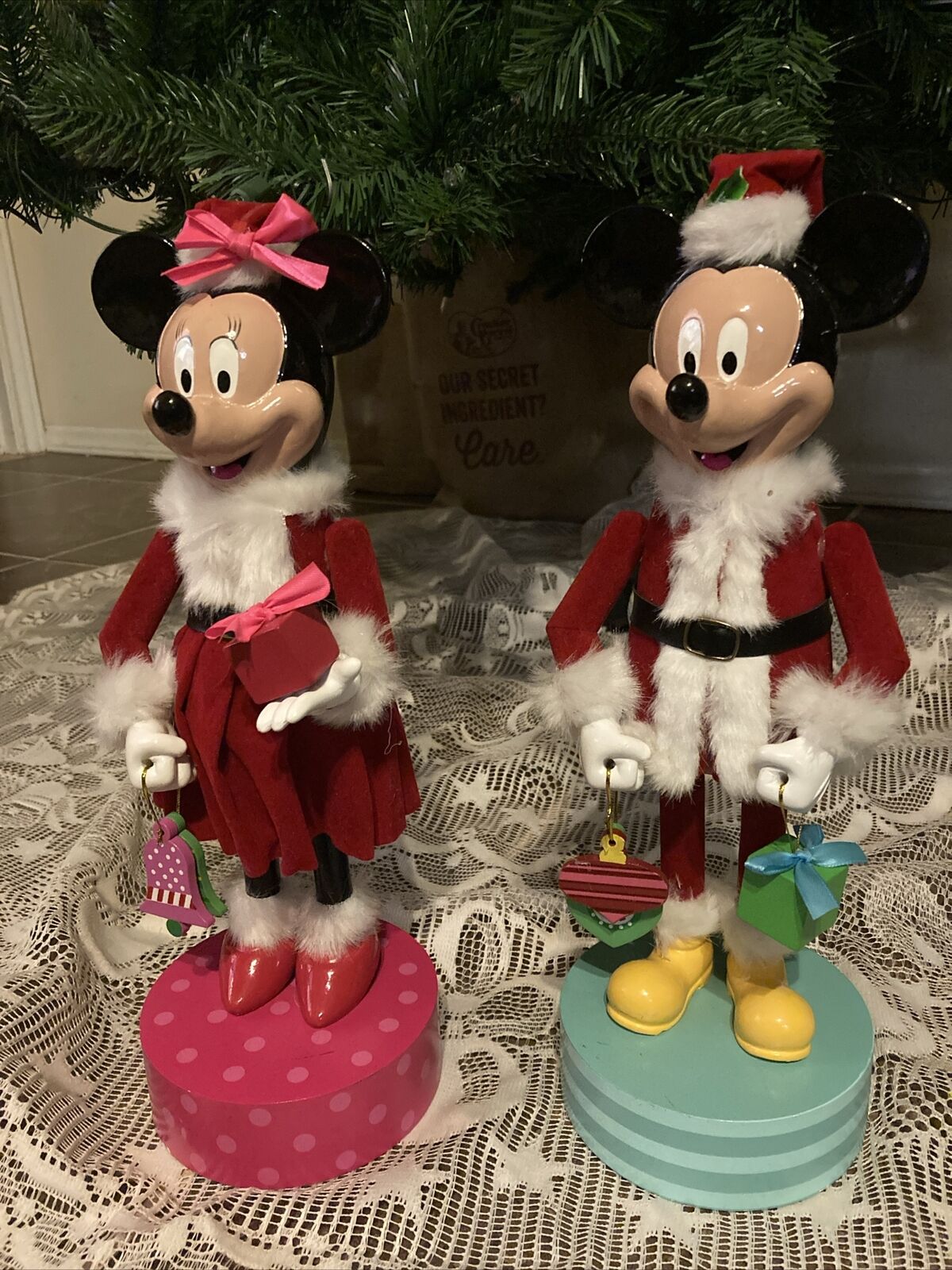 14” Disney Mickey & Minnie Mouse Santa NUTCRACKERS Christmas VINTAGE