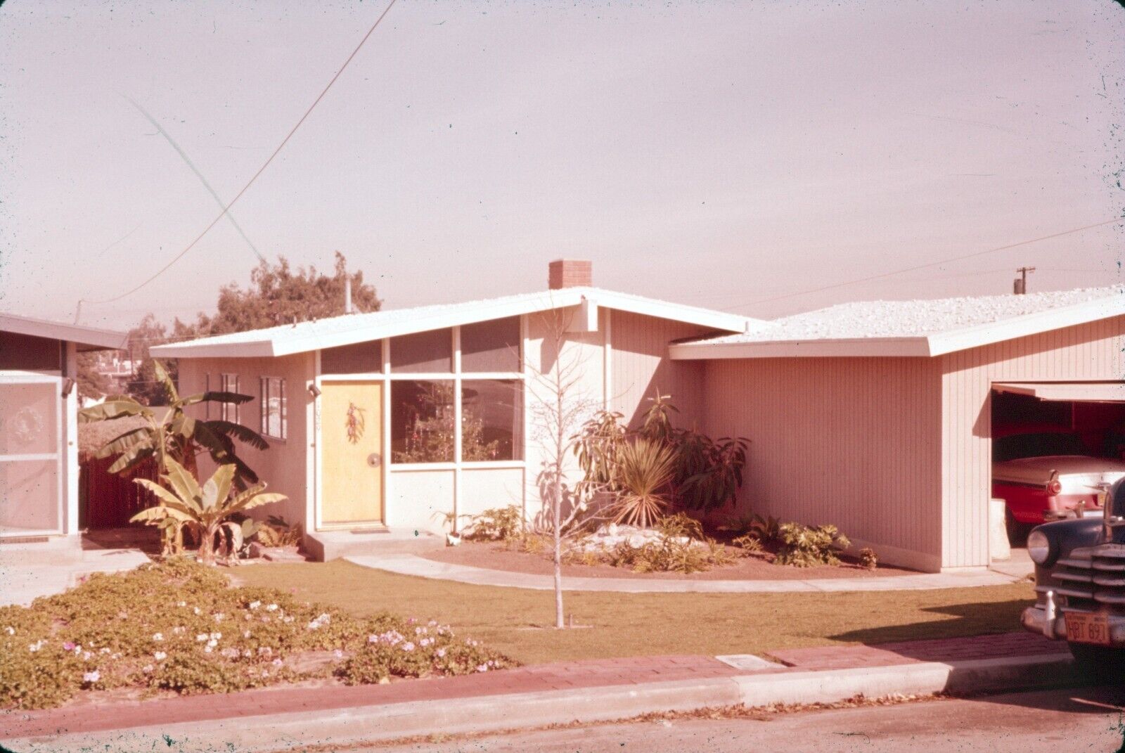 1960 MCM House Suburbs Suburbia Americana Red Hue Vintage 35mm Slide