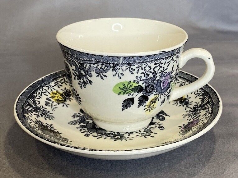 Vintage Norsk Flint Egersund Hand Painted/Transfer Porcelain Tea Cup and Saucer