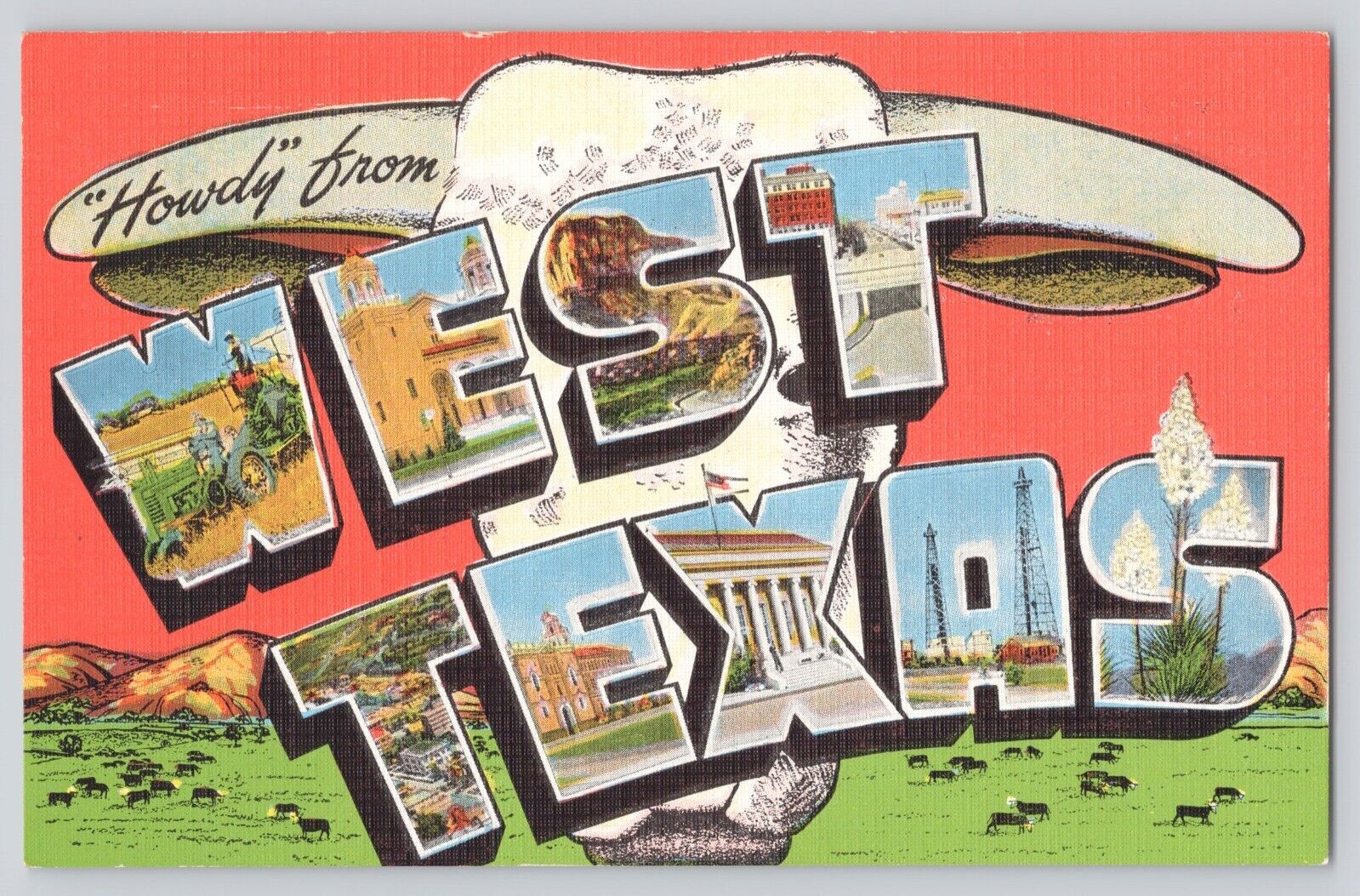 Postcard West Texas Large Letter Greetings Vintage Linen Unposted