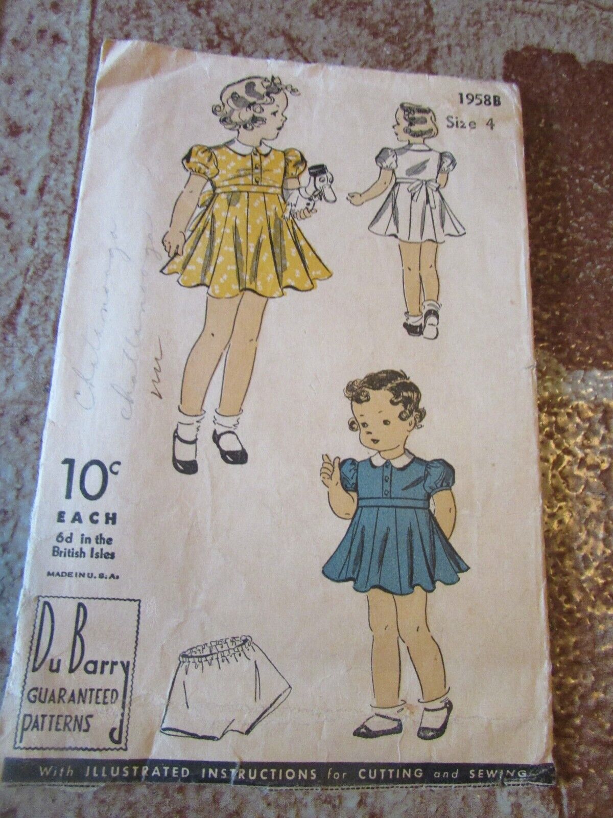 1930s sewing pattern Du Barry  Child\'s Dress & Pantie Size 4 in years