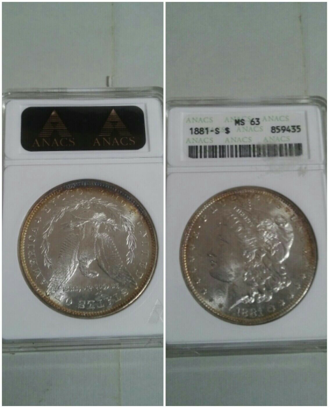 1881-S Morgan Silver Dollar MS63 Anacs Coin Edge Toned 