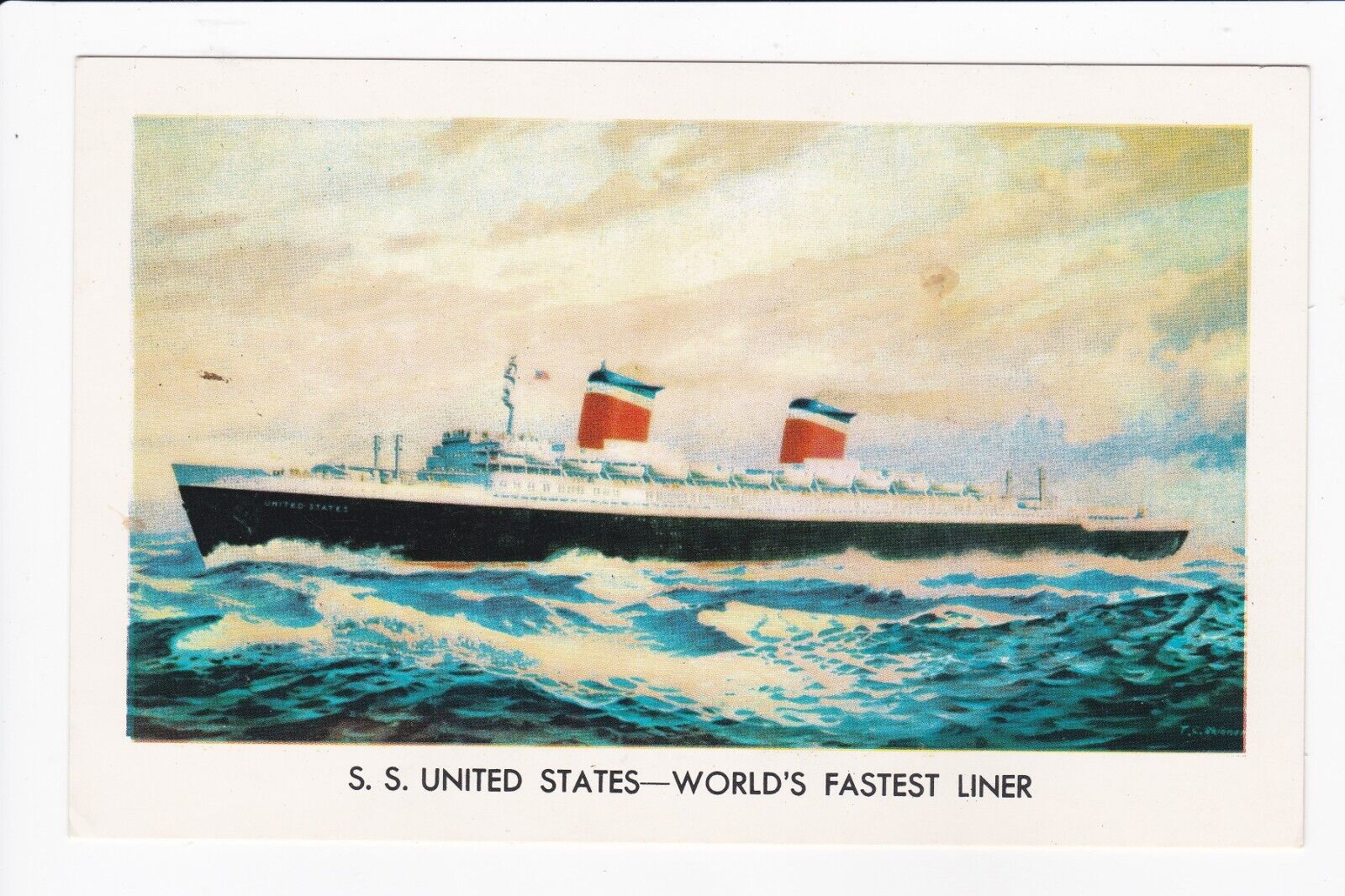 S.S. United States World\'s Fastest Liner Steam Ship Chrome Postcard
