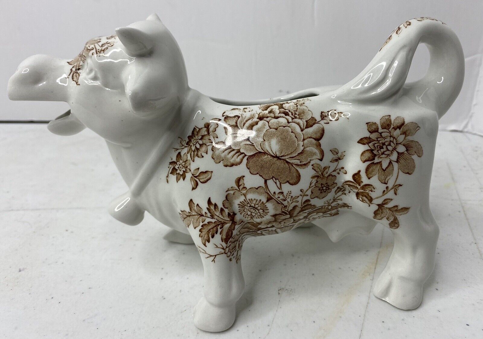 Royal Staffordshire Cow Dairy Creamer W/Floral Print Made England Clarice Cliff