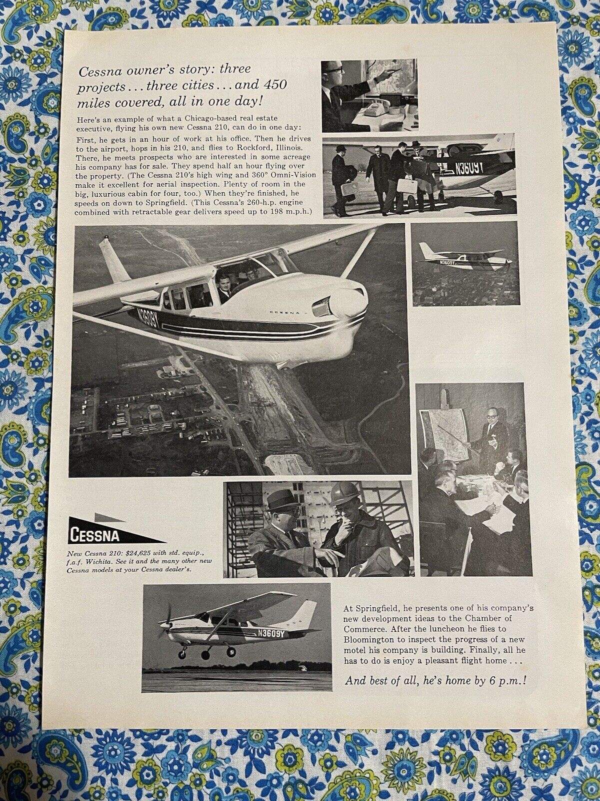 Vintage 1963 Cessna 210 Airplane Print Ad
