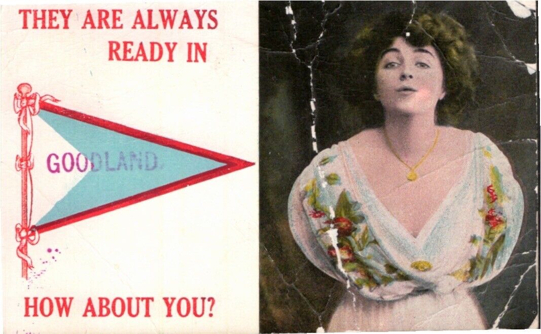 Goodland Kansas Greeting 1910s Pennant Postcard Lady