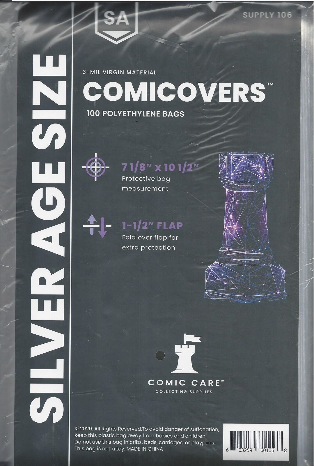 Comic Care Silver Comic Polyethylene Bags 7-1/8\