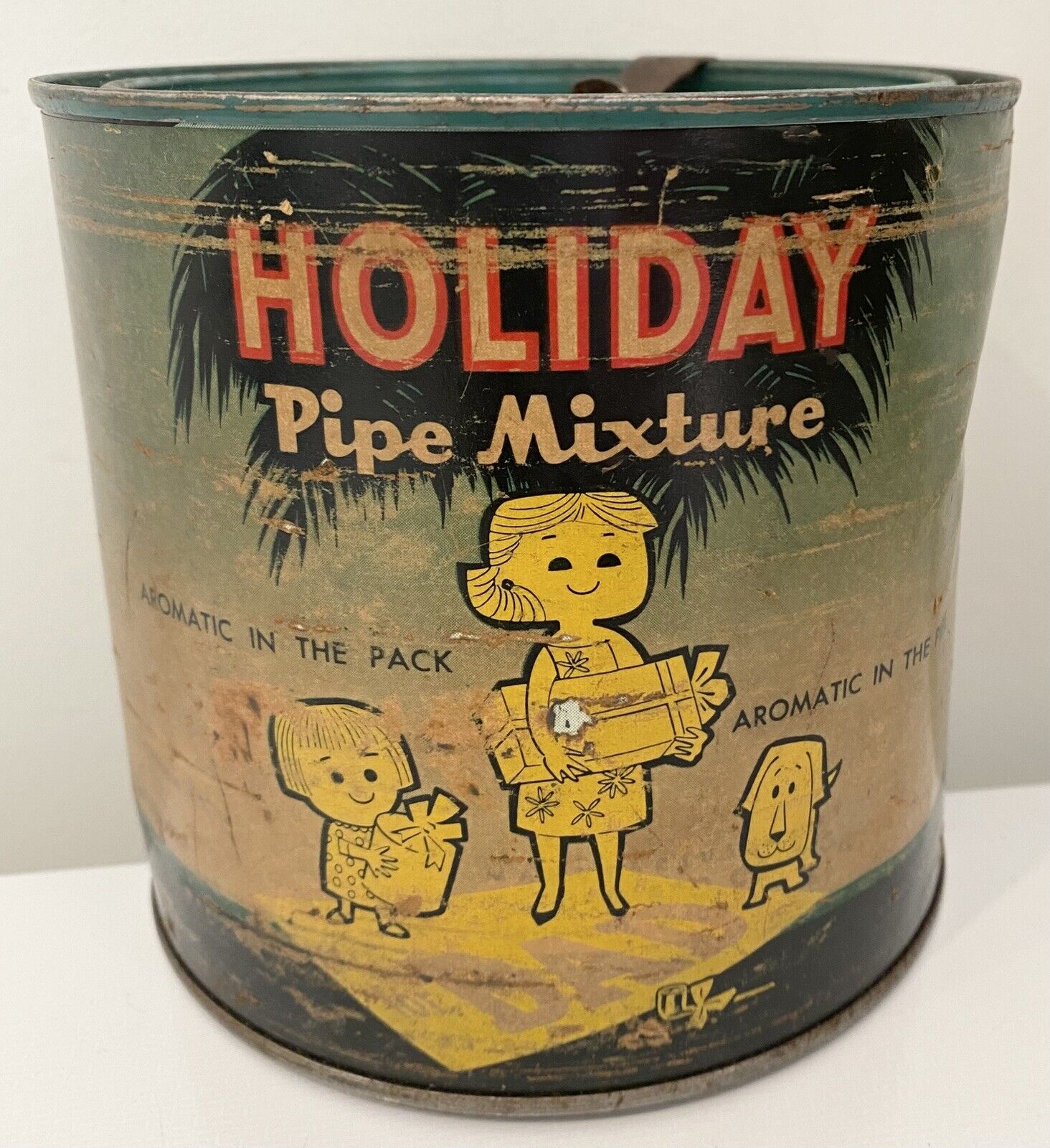 Vintage VERY RARE Holiday Pipe Mixture Christmas Tobacco Tin Can Paper Label