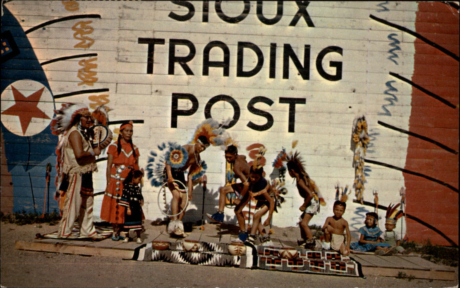 Ogallala Nebraska Sioux Dancers ceremonial full regalia mailed 1956 postcard