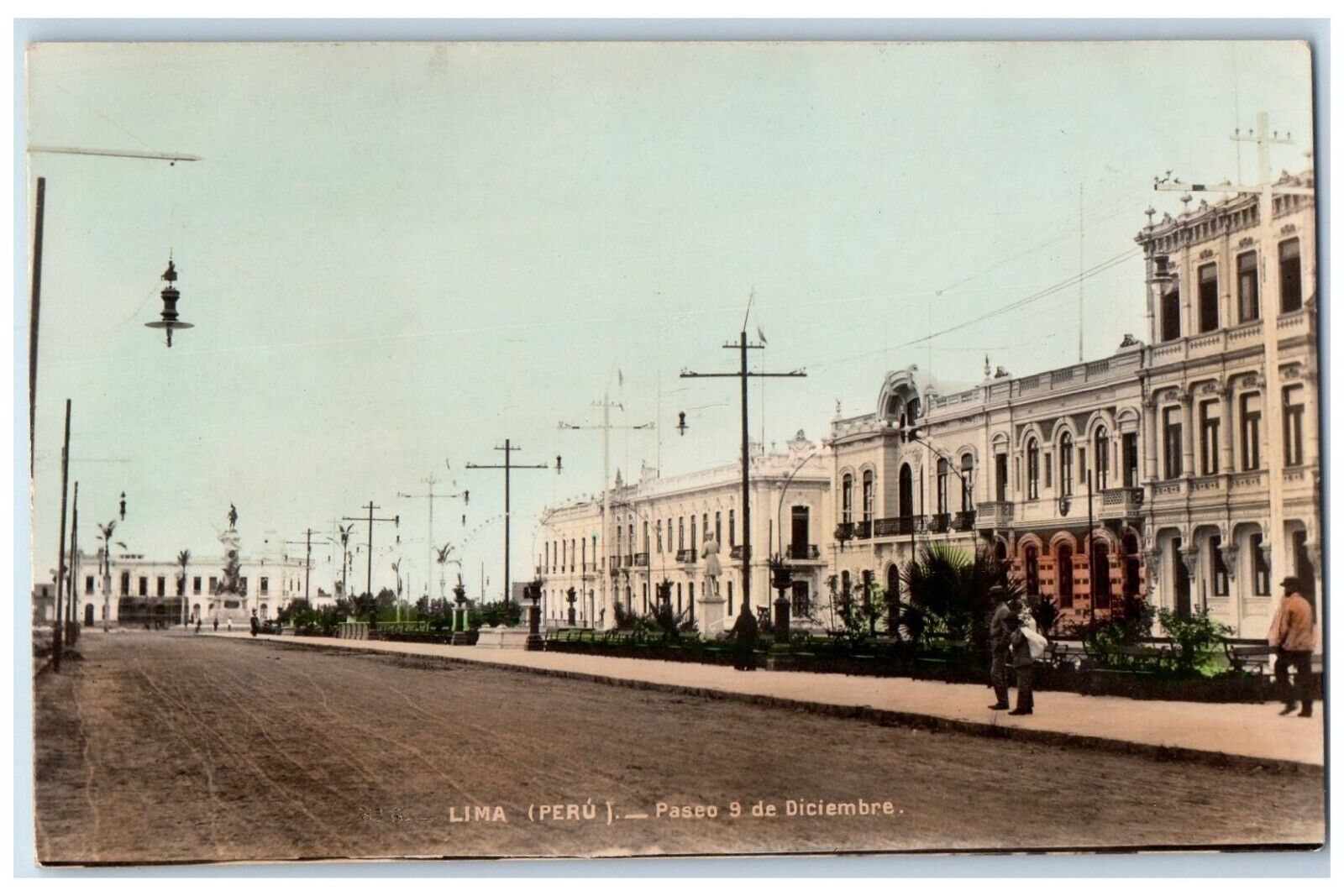 c1910\'s Lima Peru Paseo 9 De Diciembre Tinted RPPC Photo Antique Postcard