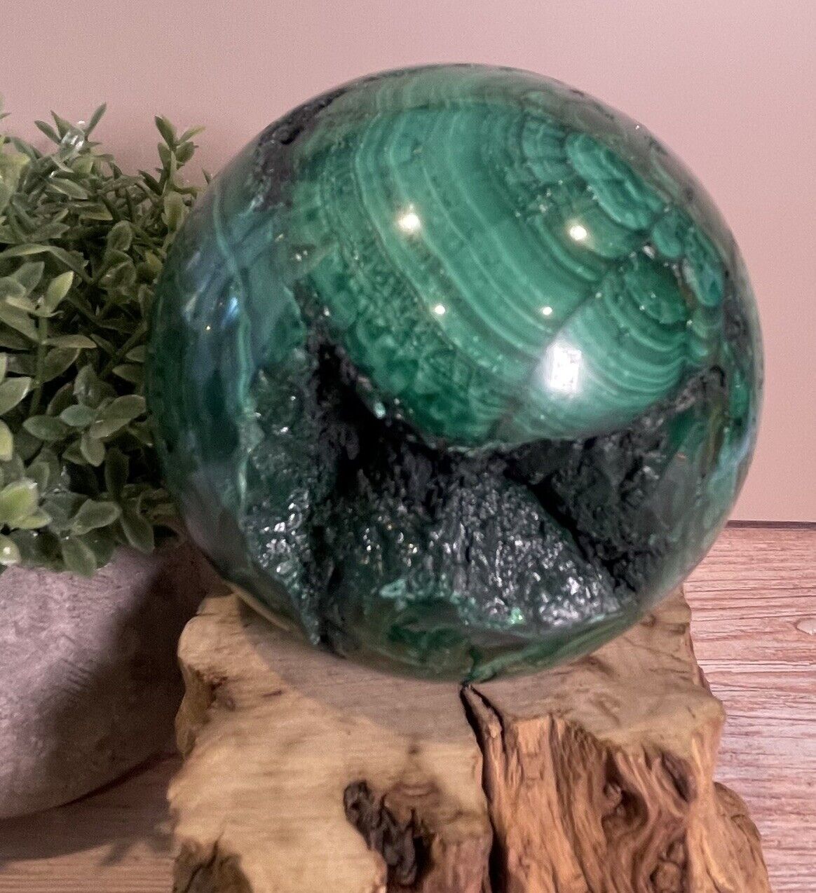Malachite Crystal Sphere Large with Druzy 2.16Lbs 3.1”