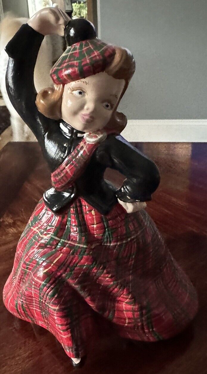Vintage HOLLAND MOLD Scottish Girl Dancing Figurine Wearing A Plaid Skirt