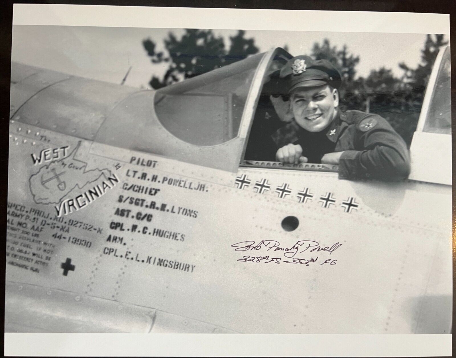 BOB PUNCHY POWELL WWII PILOT SIGNED 11X14 LARGE PHOTO 352ND FG BLUENOSE BASTARDS