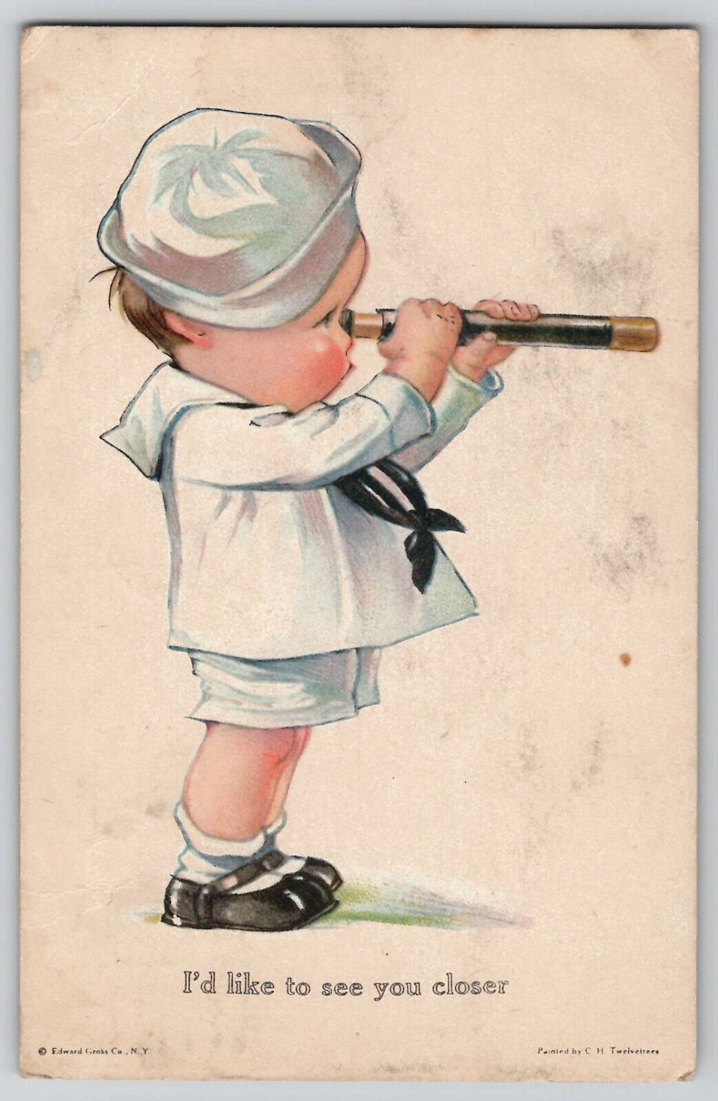 Baby Sailor Boy Spyglass Twelvetrees Humor Postcard 1921 See You Closer 135