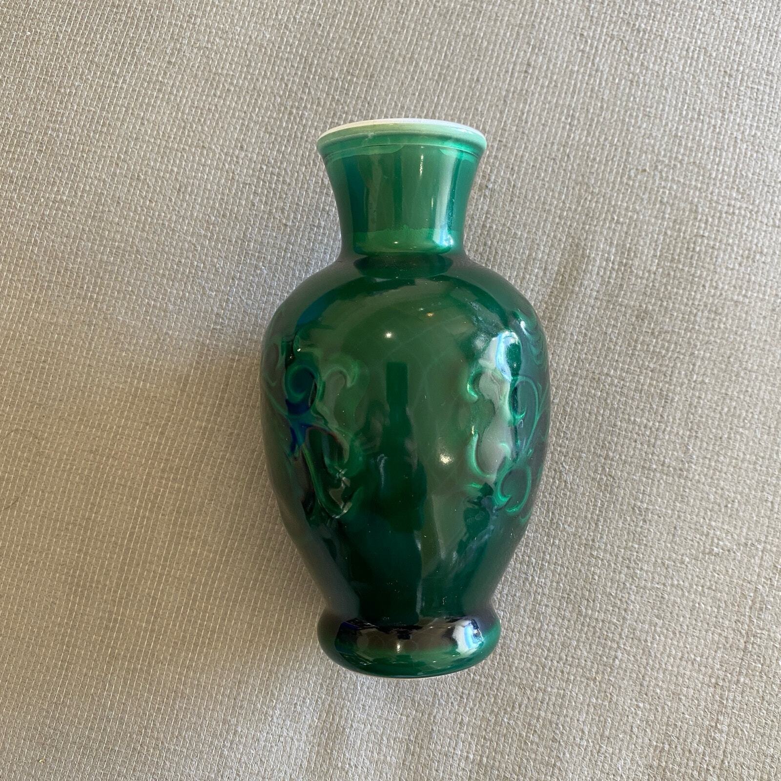 Vintage 1981 Avon Spring Bouquet Fragrance Jade Green Milk Glass Flower Vase 7\
