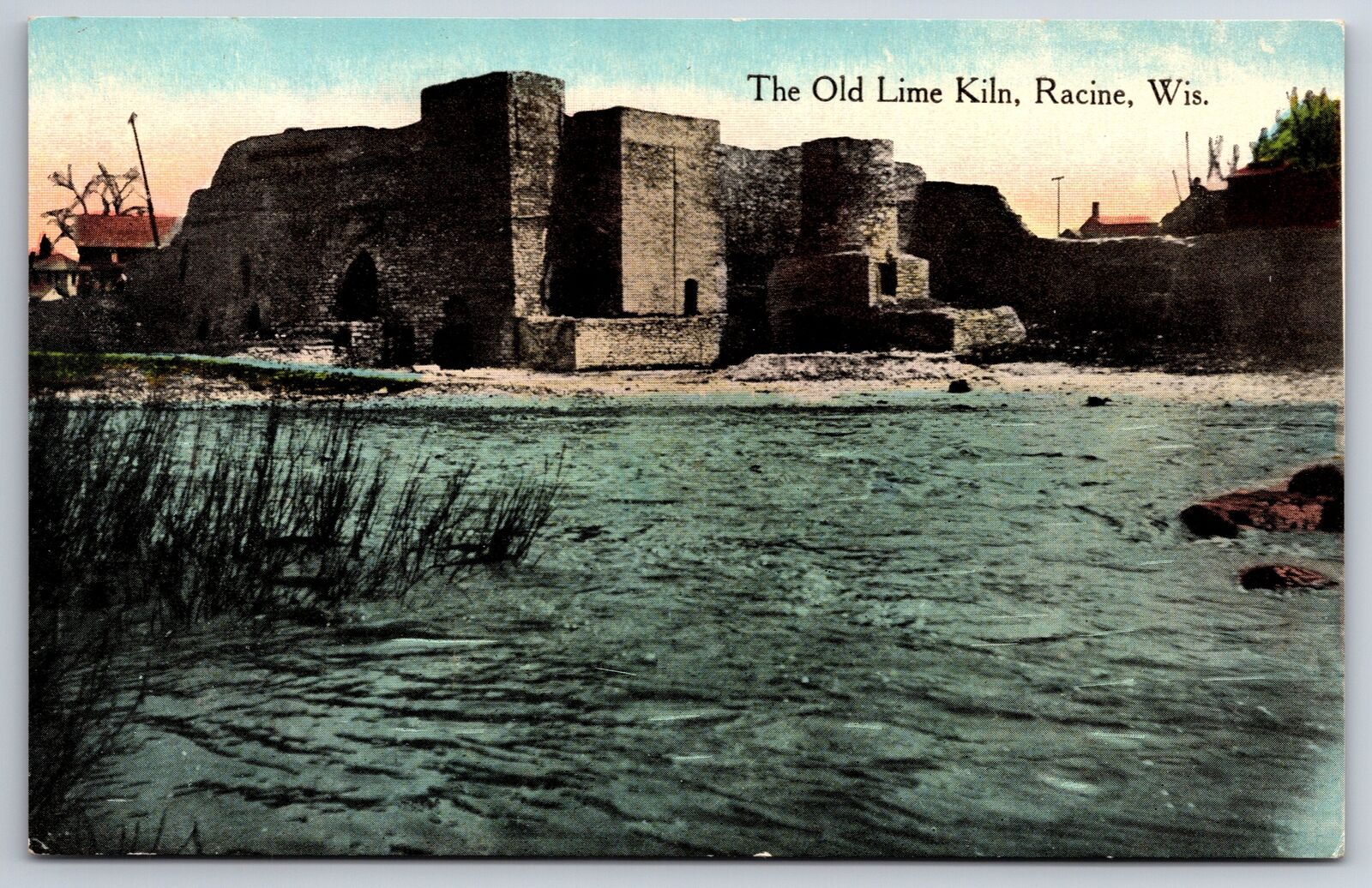 Racine Wisconsin~Old Lime Kiln View from Water~c1910 Postcard