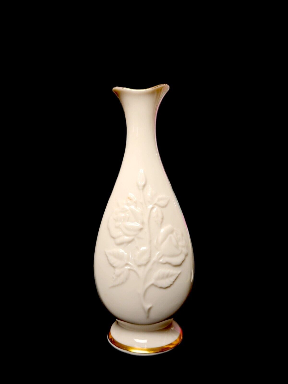 Vintage Lenox  Sharon Bud Vase~ Embossed Roses~Ivory Color w/24K Gold Trim 