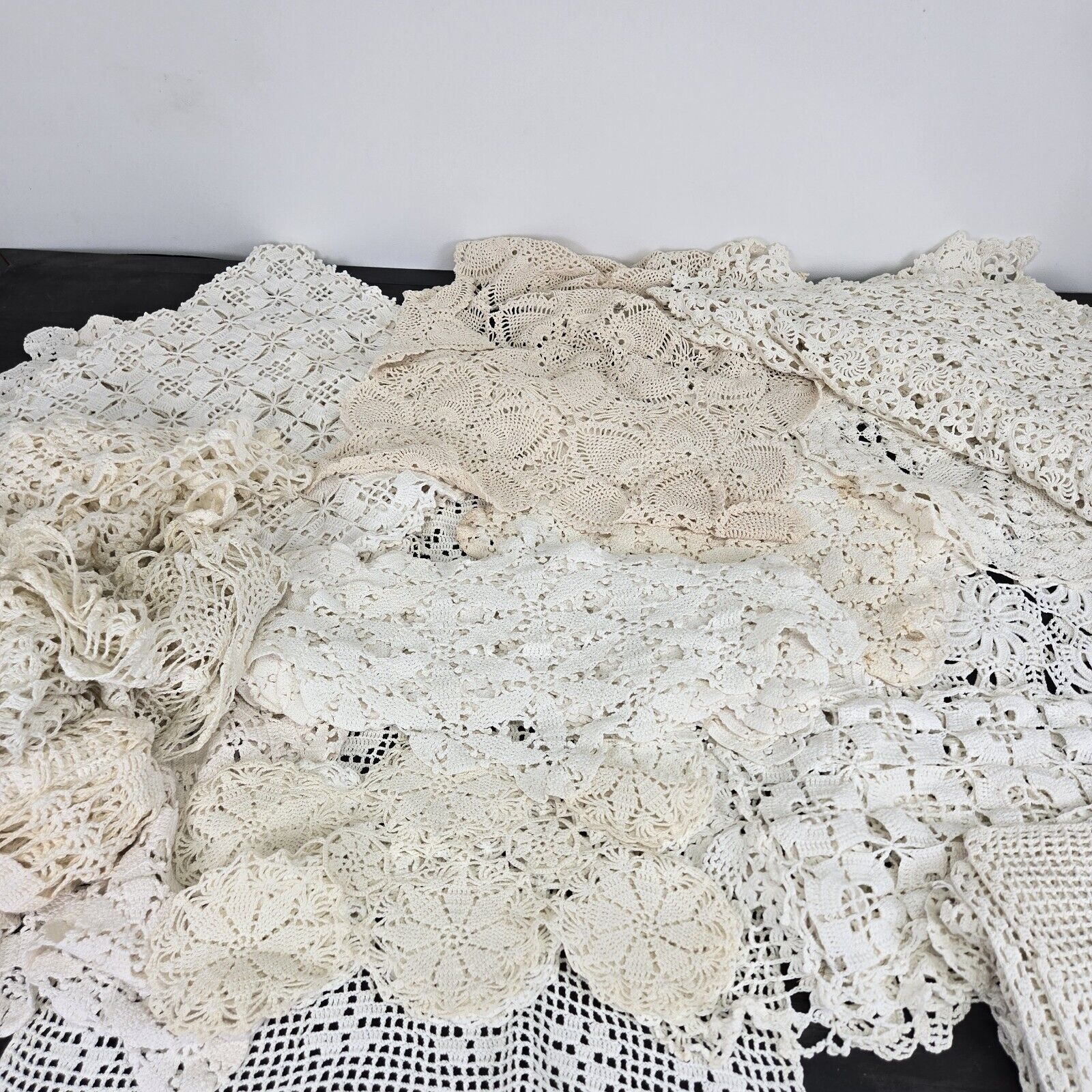 Large Lot Of 36 Vintage Crochet Doilies Various Sizes And Shapes 