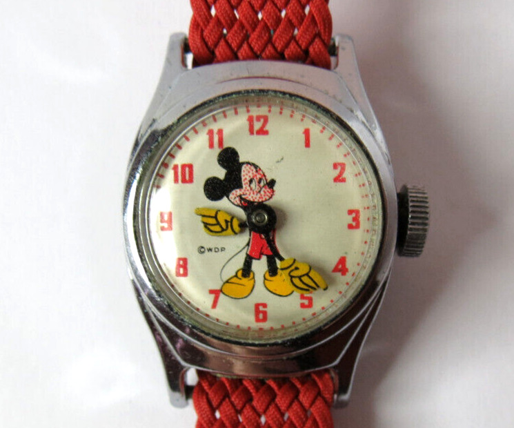 VINTAGE 1940'S GIRLS MICKEY MOUSE US TIME WOMENS MANUAL WIND SILVER TONE RUN'S