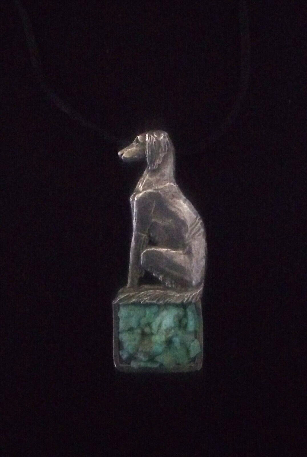 Saluki Sitting necklace with Paiute turquoise chips Pewter Hound Jewelry 15ma