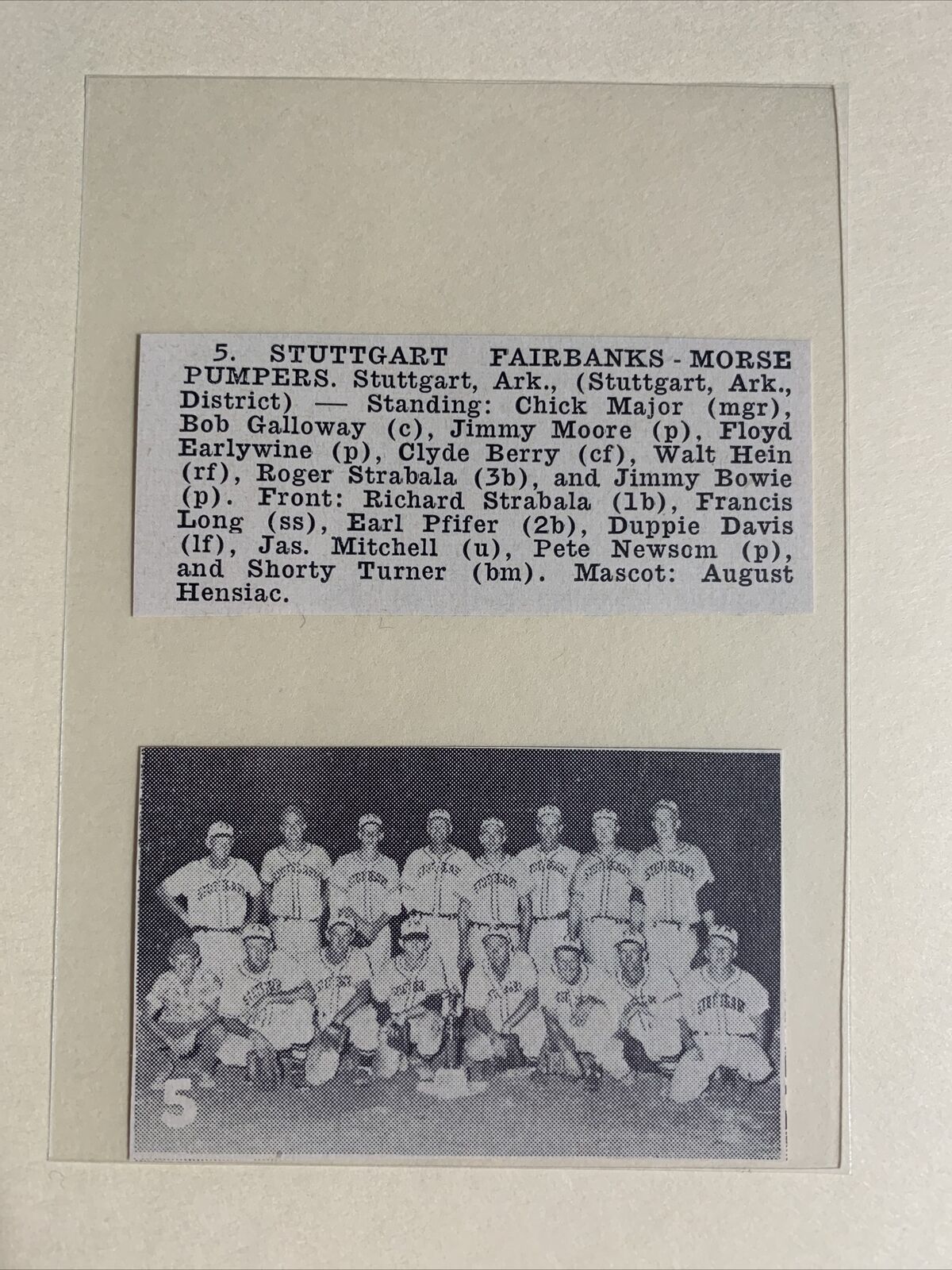 Stuttgart Fairbanks Morse Pumpers Arkansas 1952 Baseball Team Picture