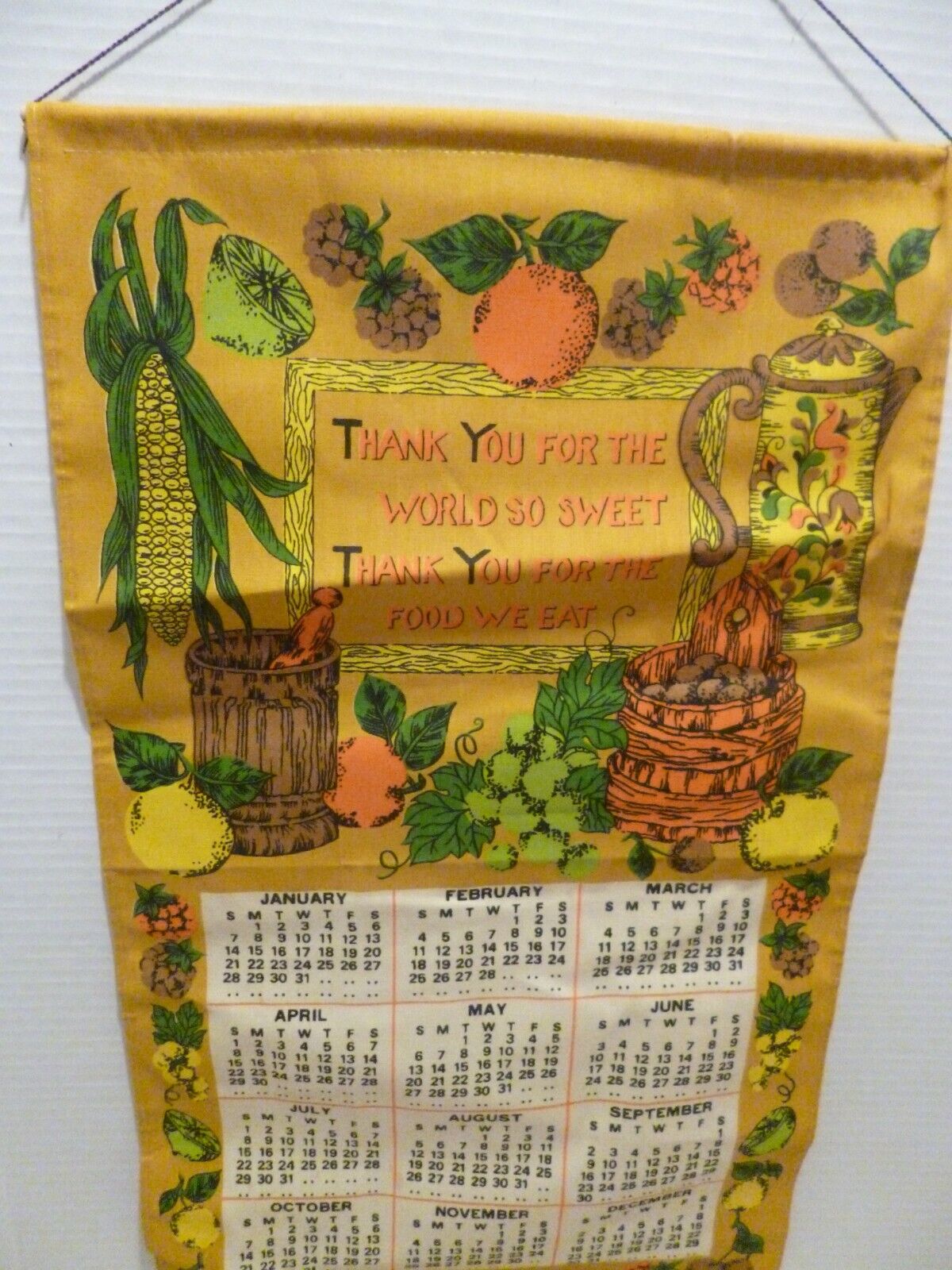 Vintage 1979 12 Month Hanging Cloth Calendar