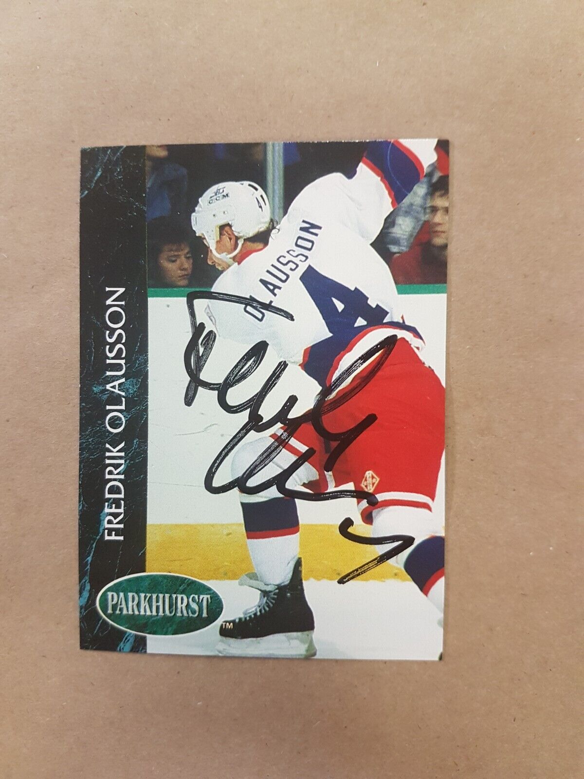 Fredrik Olausson Autograph Card Signed Hockey Parkhurst 212 1993 Proset