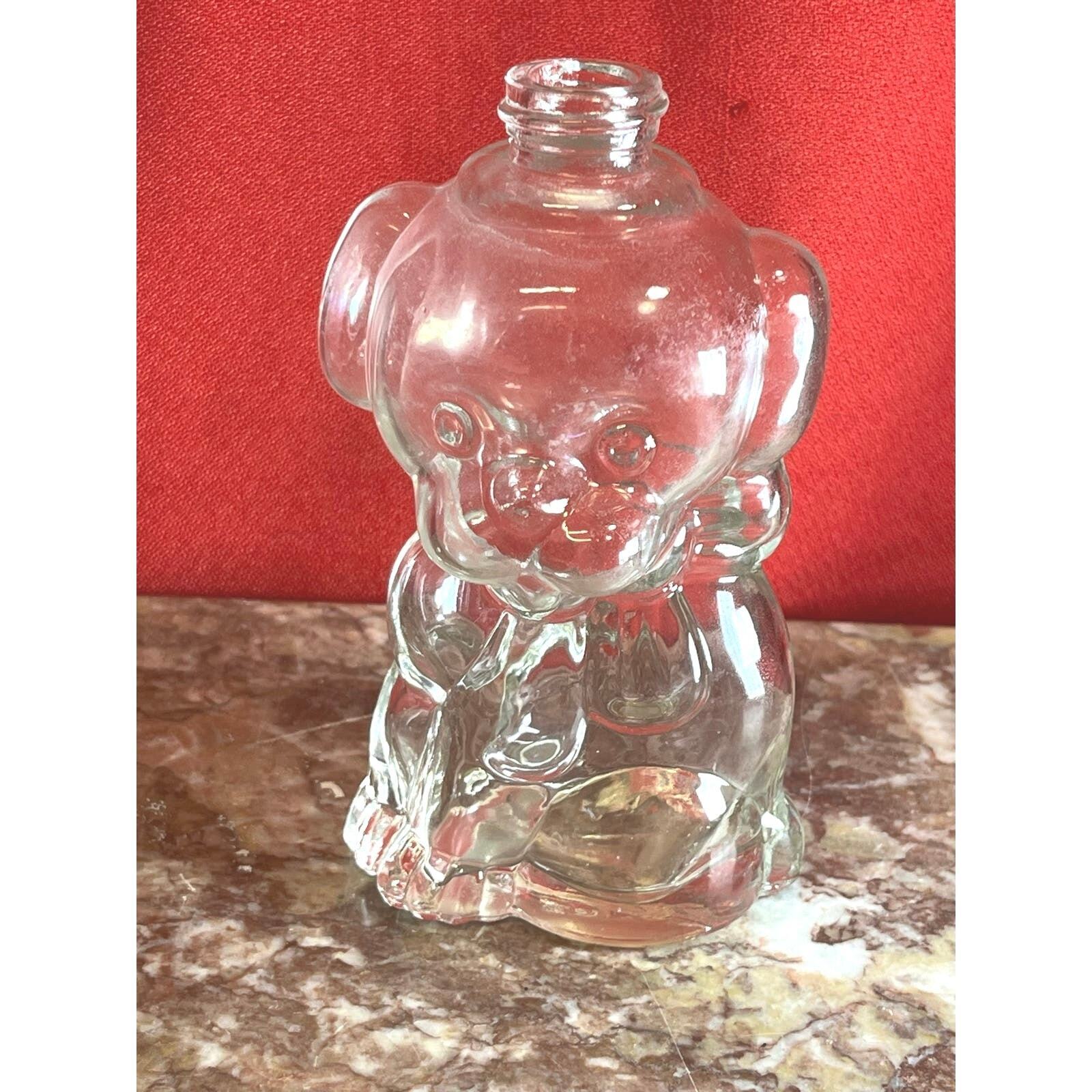 VINTAGE OLD CUTE PUPPY DOG PERFUME COLOGNE CLEAR GLASS FIGURAL BOTTLE MANON 