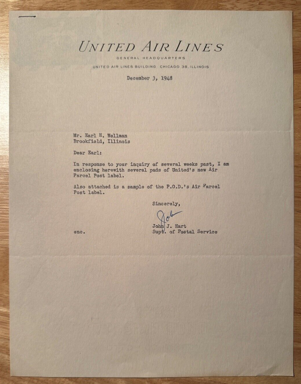 United Air Lines - 1948 Chicago, Illinois vintage business letter