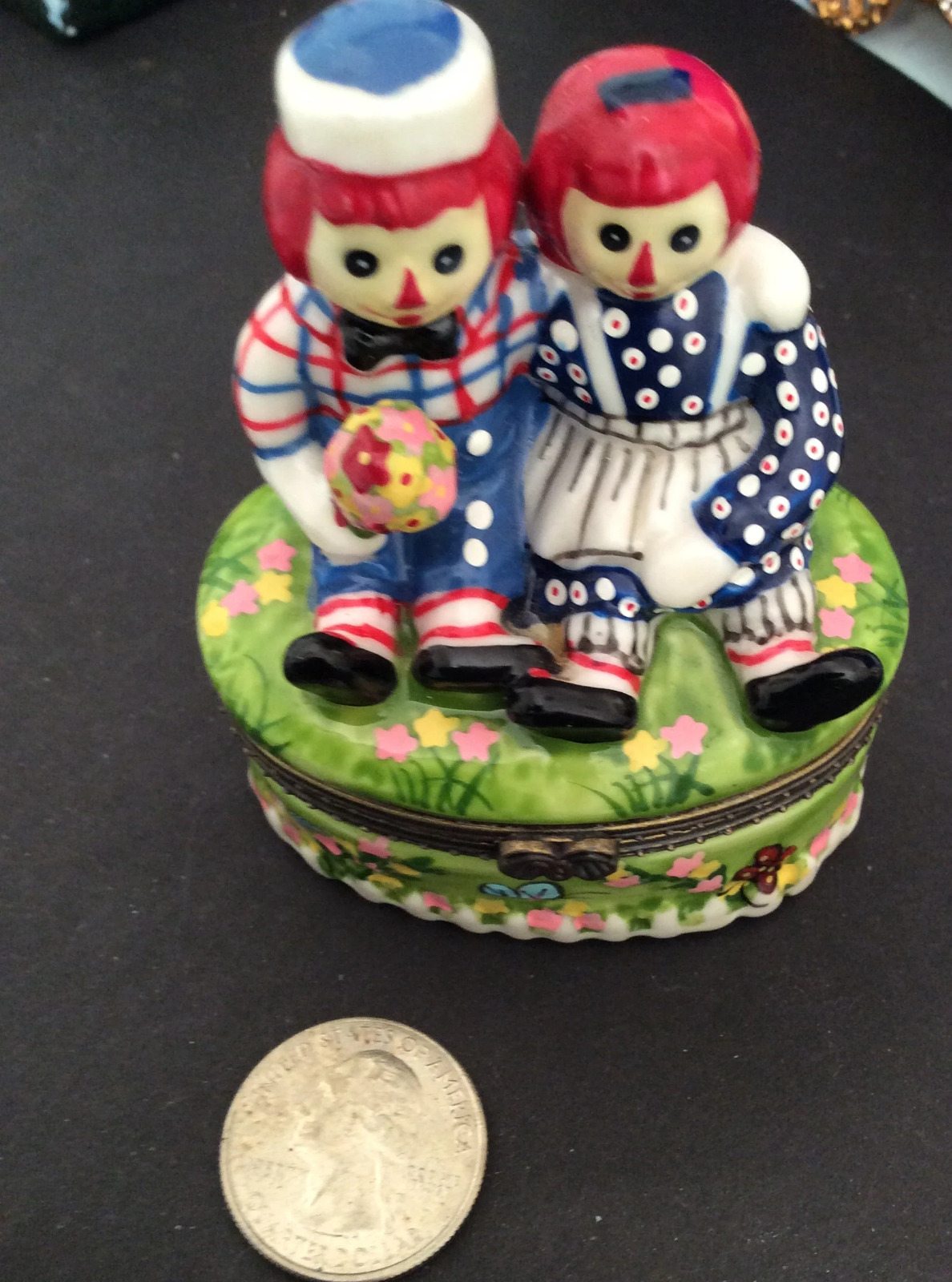 Adorable  Raggedy Ann and Andy  …trinket box with “toys” inside