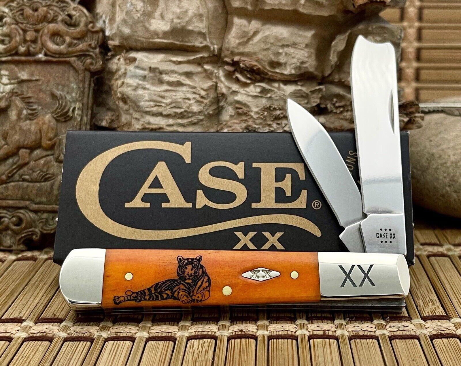 Case XX USA 2024 Persimmon Bone TIGER 1/500 AAA+++ Diamond Razor Barlow Knife