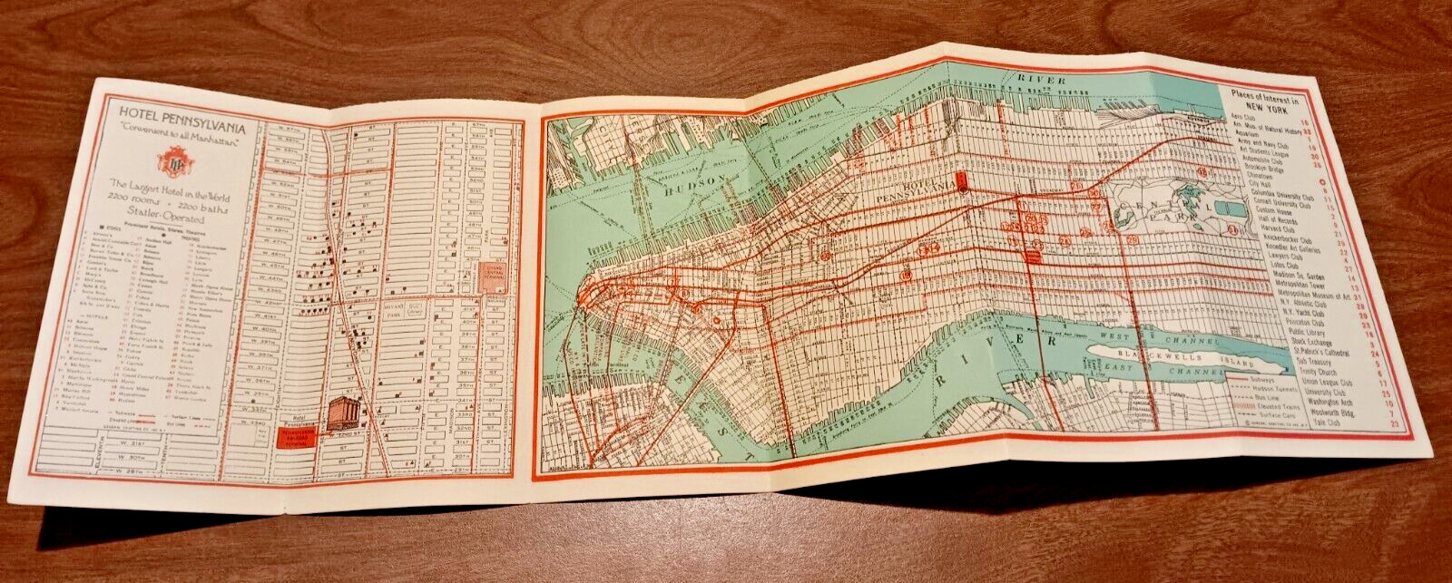 Vintage Hotel Pennsylvania Map of NEW YORK From 1922