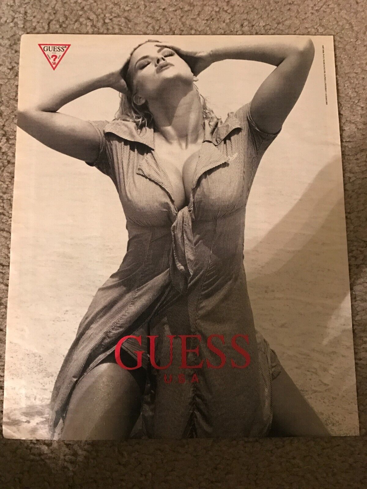 Vintage 1992 ANNA NICOLE SMITH GUESS JEANS Poster Print Ad 1990s