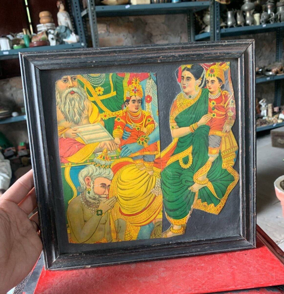 Indian Antique Old Hindu Mythology Ramayana Lord Rama Events Print Framed