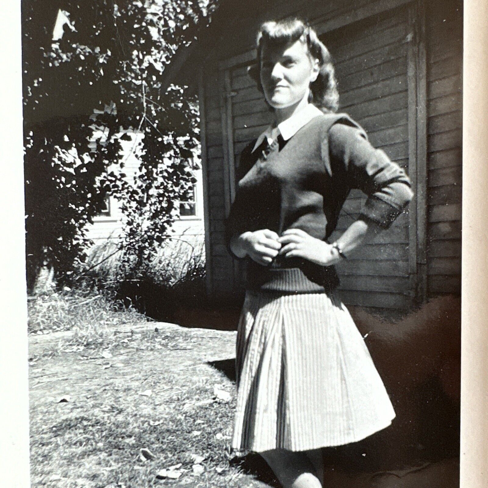 Victory Roll Hair Woman VINTAGE PHOTO Original Snapshot 1940s Girl next door
