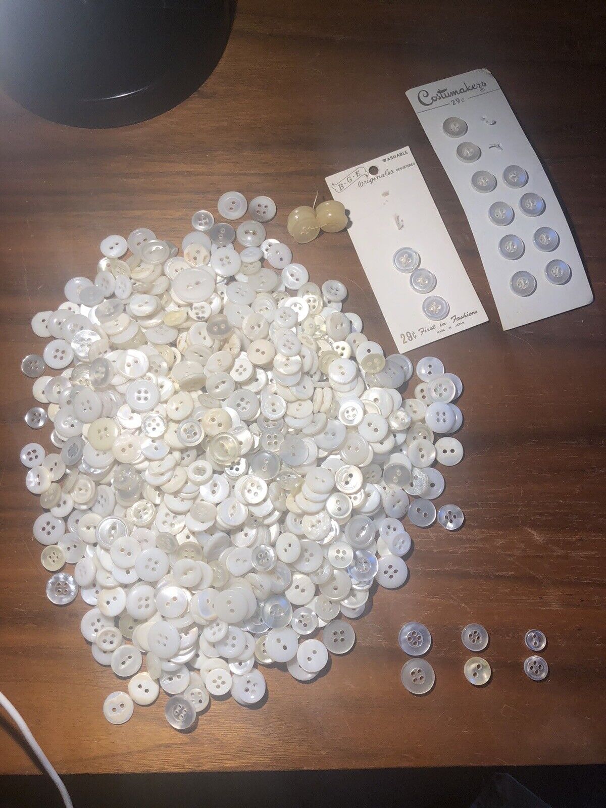 HUGE LOT  3/4 lb Buttons Mother of Pearl 2 & 4-Hole Sewing White .5” 3/8” Vntg