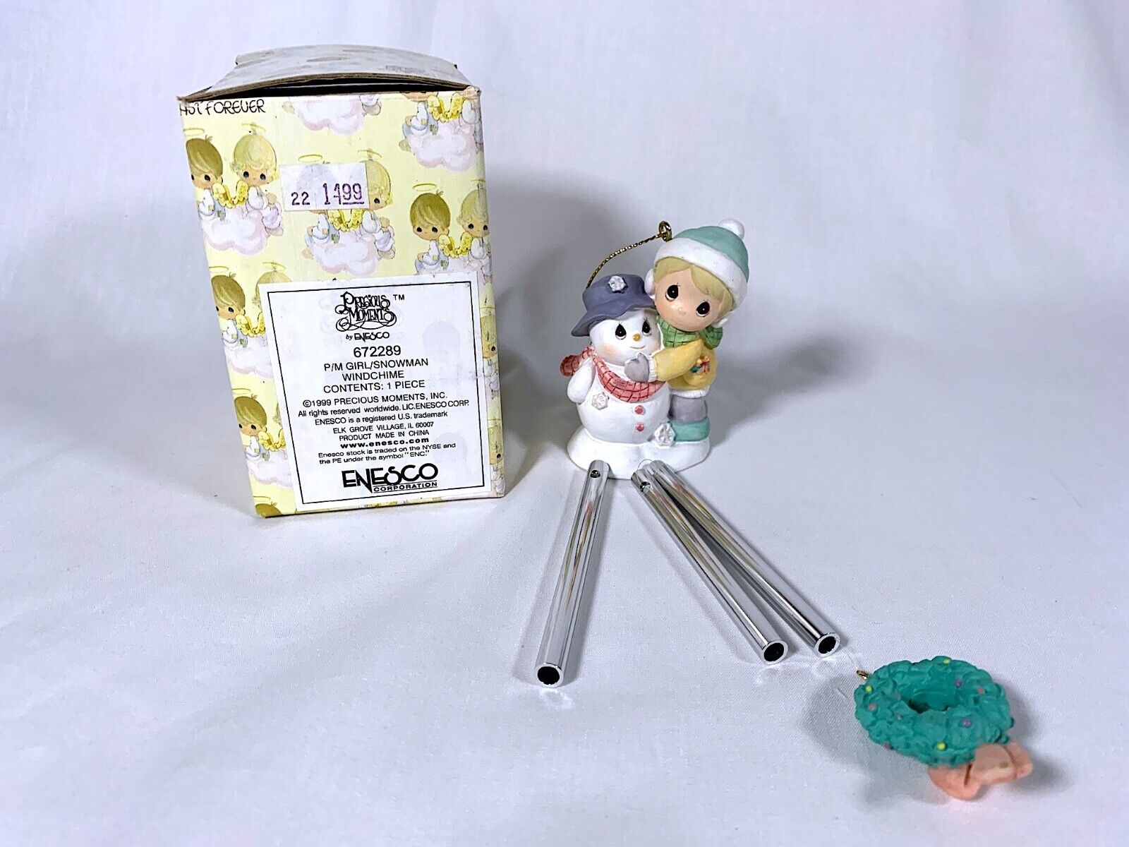 1999 Enesco Precious Moments P/M Girl & Snowman Windchime Collectible Figurine A
