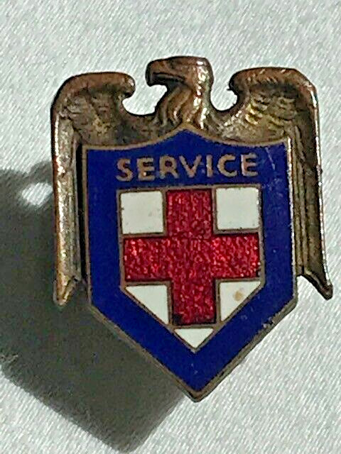 1941 Red Cross Men\'s General Service Badge w/Tack Clutch Enameled Brass w/Eagle 