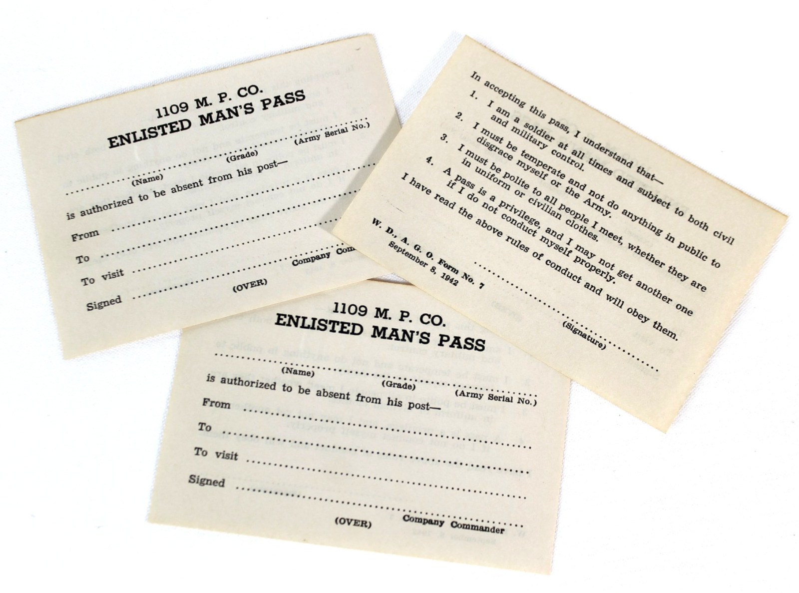 WW2 US Enlisted Man\'s Passes