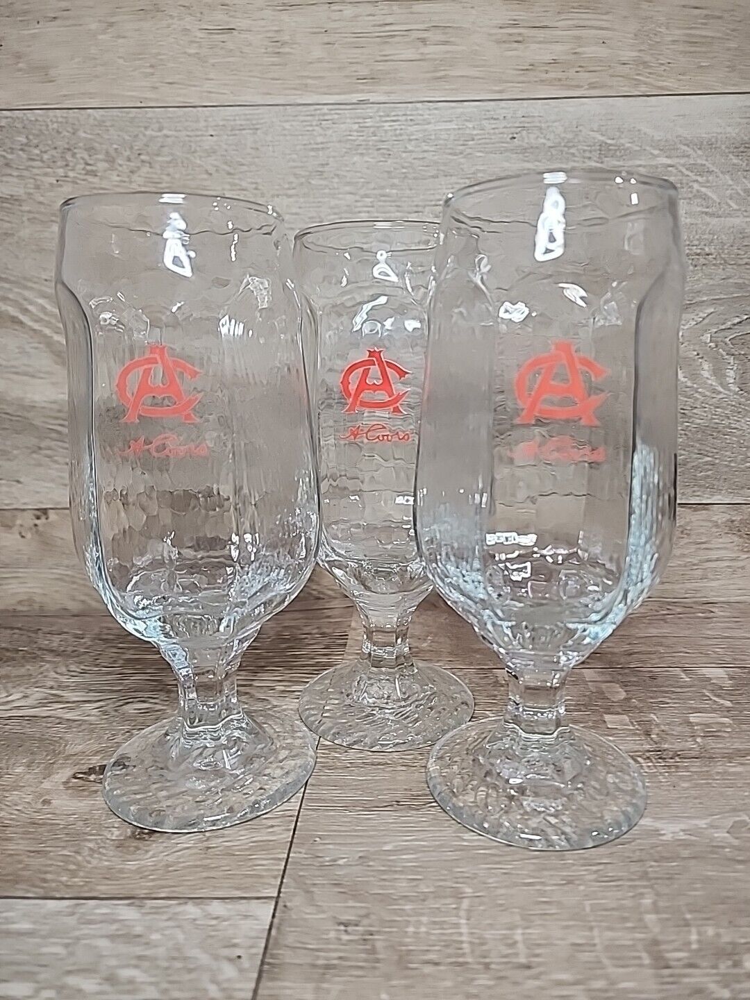 Vintage Set of 3 Adolph Coors (AC) 12 Ounce Rippled, Stemmed Beer Glasses